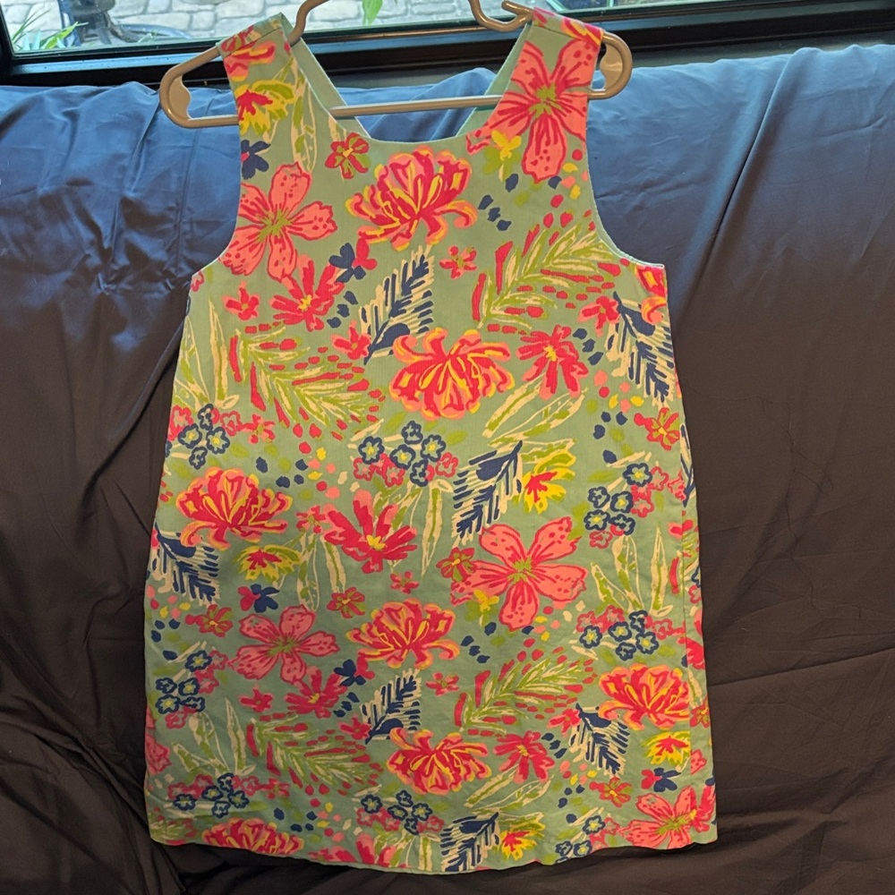 Tommy Bahama Girls Floral Shift Dress in Aqua, Hot Pink & Lime